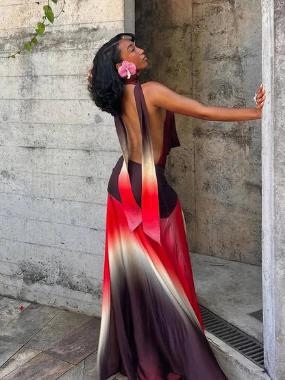 Patchwork Tassel Halter Maxi Dress