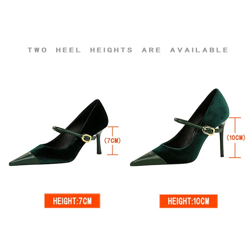 Shoes New Buckle Design Women Pumps Pointed Shoes High Heels Suede Stilettos Heels 7cm 10cm Ladies Shoes Large Size 43