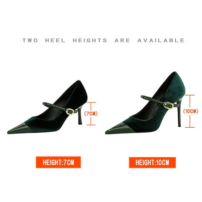 Shoes New Buckle Design Women Pumps Pointed Shoes High Heels Suede Stilettos Heels 7cm 10cm Ladies Shoes Large Size 43