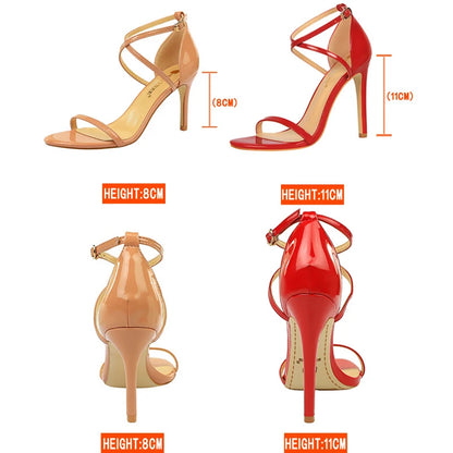 Shoes Pumps Open Toe High Heels Patent Leather Women Heels Stiletto 11 Cm 7.5cm Summer Heels Sandals Women Party Shoes