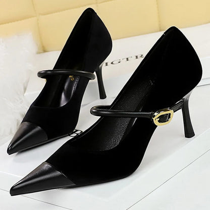 Shoes New Buckle Design Women Pumps Pointed Shoes High Heels Suede Stilettos Heels 7cm 10cm Ladies Shoes Large Size 43