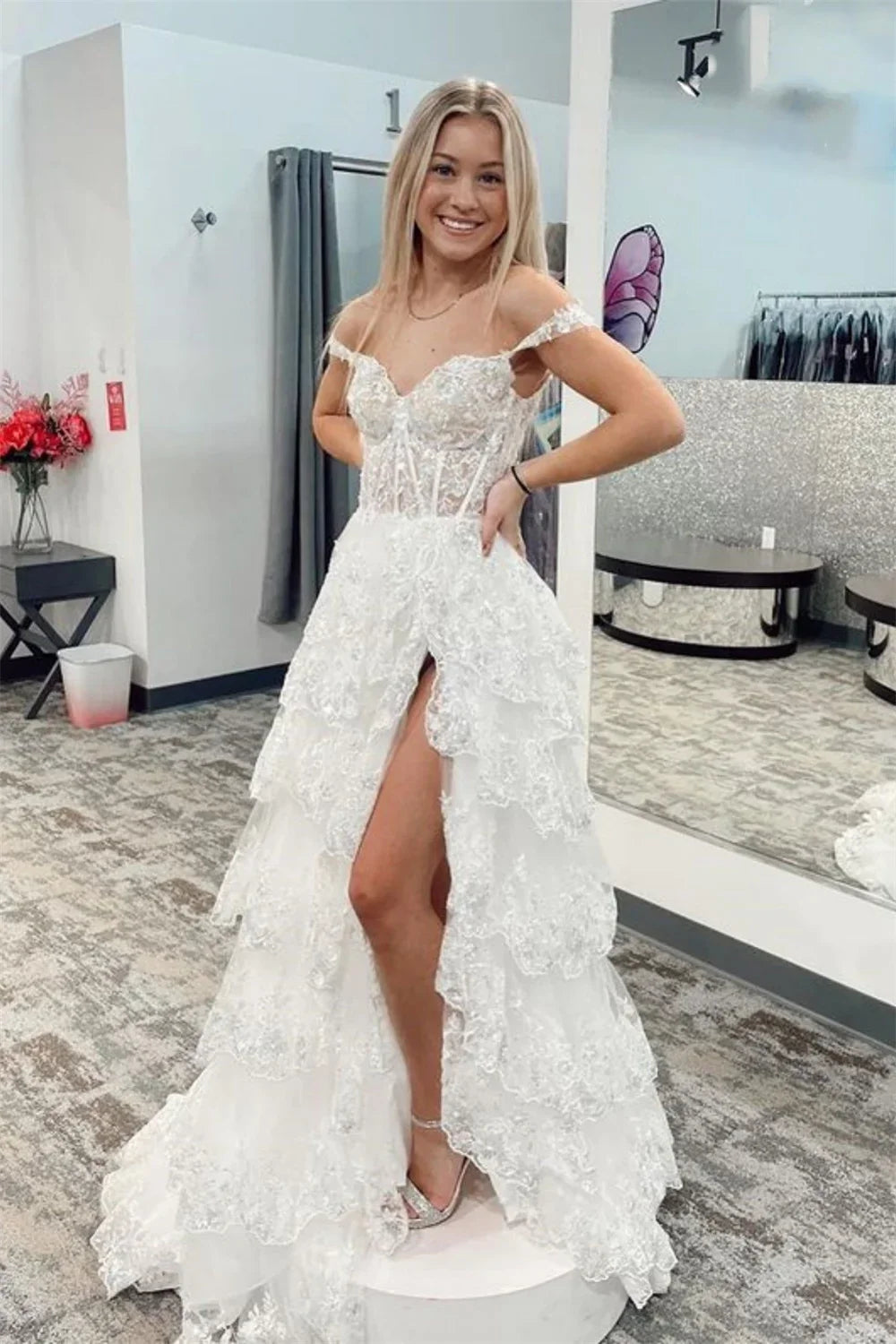 Glitter Black Lace Prom Dress
