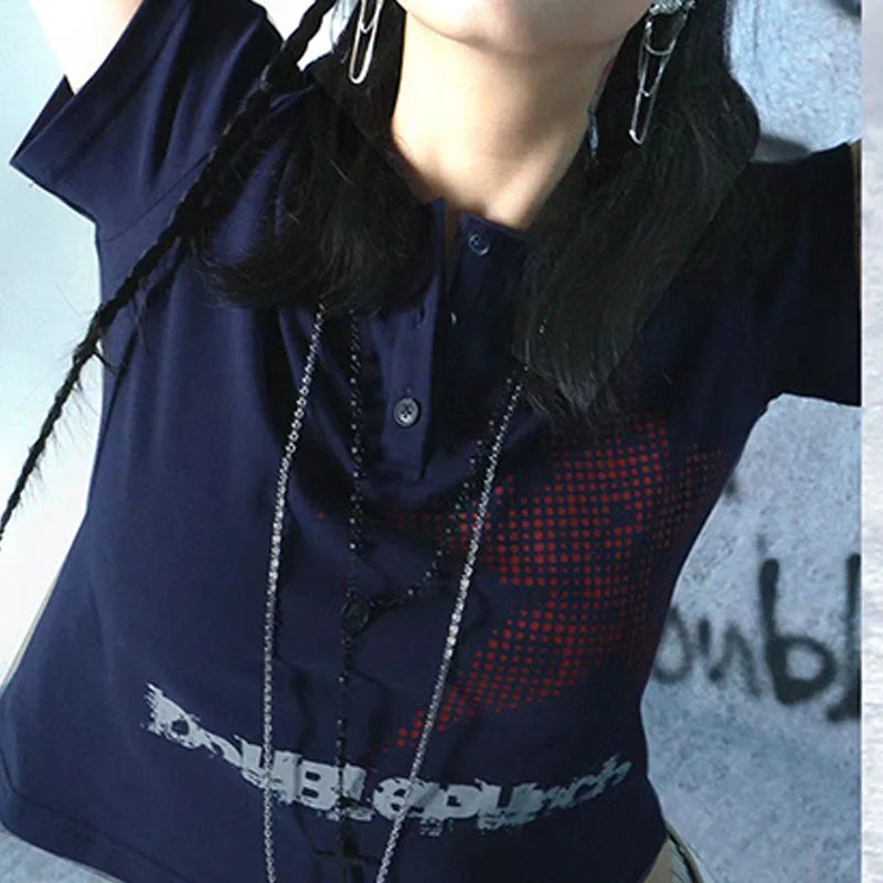 Harajuku Crop Top Japanese Style Star Pattern Round Neck Short Sleeve T Shirts Graphic Tee y2k Women Clothes Streetwear