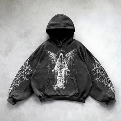 Oversized Gothic Print Hoodie