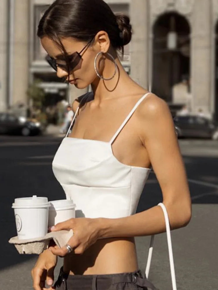 Lace Up Bandage Backless Skinny Crop Cami Top