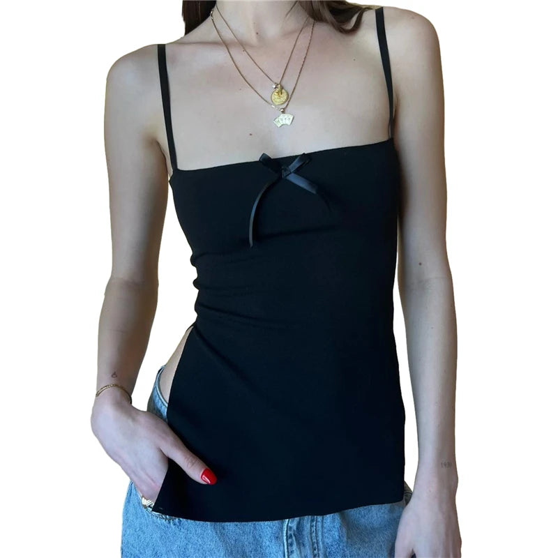 Coquette Top y2k Clothing Women Black Spaghetti Strap Sleeveless Camisole with Bow 2000s Kawaii Clothes Streetwear