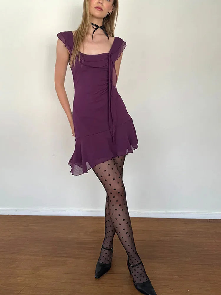 Sexy Chic Solid Dress Summer Women's 2024 New French Ribbon Skinny Sleeveless Sexy Backless High Waist A-line Mini Dress