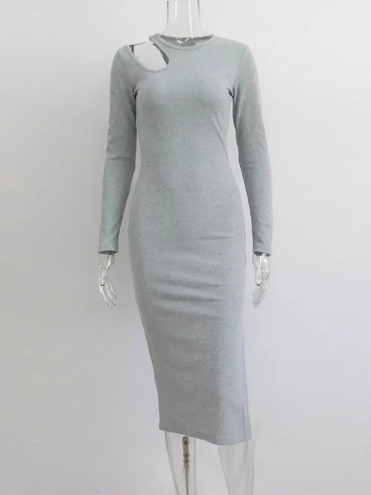 Mock Neck Shoulder Cut Out Bodycon Midi Dress