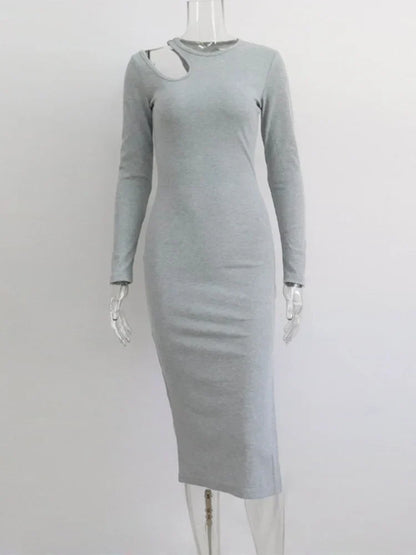 Mock Neck Shoulder Cut Out Bodycon Midi Dress