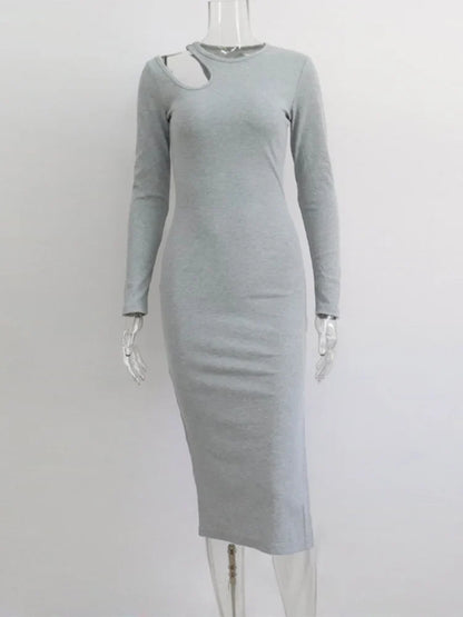 Cut Out Elegant O-neck Long Solid Casual Midi Dresses