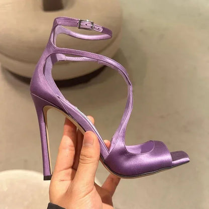 Satin Designer Square Head Gladiator Slingback Party High Heel