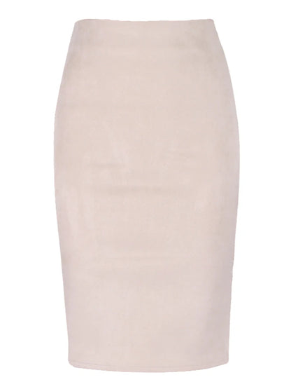 Sexy Multi Color Suede Midi Pencil Skirt Women 2025 Fashion Elastic High Waist Office Lady Bodycon Skirts Saias