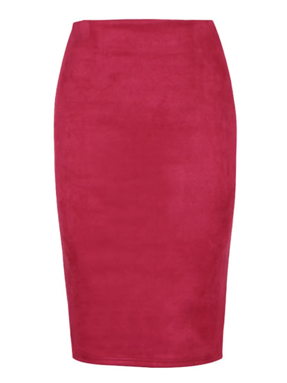 Sexy Multi Color Suede Midi Pencil Skirt Women 2025 Fashion Elastic High Waist Office Lady Bodycon Skirts Saias