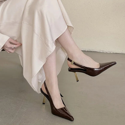 Patent Leather Slingbacks Back Strap Thin High Heel Pointed Toe High Heel