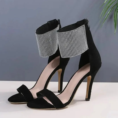 Stunning Peep Toe Rhinestone High Heel Faux Suede Super High Heel High Heel