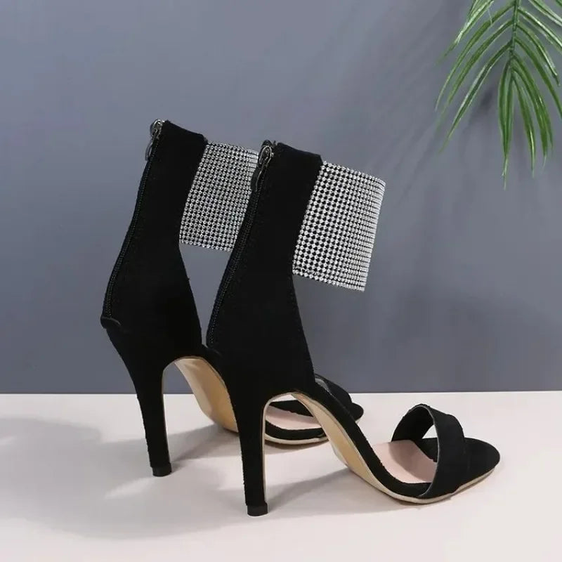Stunning Peep Toe Rhinestone High Heel Faux Suede Super High Heel High Heel