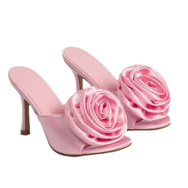 peep toe rose flower slip-on Thin high heel summer High Heel