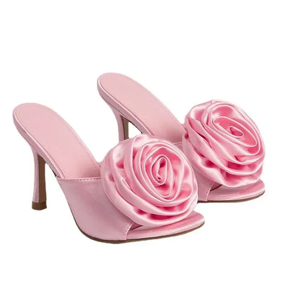 peep toe rose flower slip-on Thin high heel summer High Heel