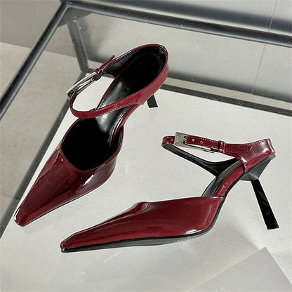 Pointed Toe Slingback Thin Heels Slide Fashion Designer High Heel