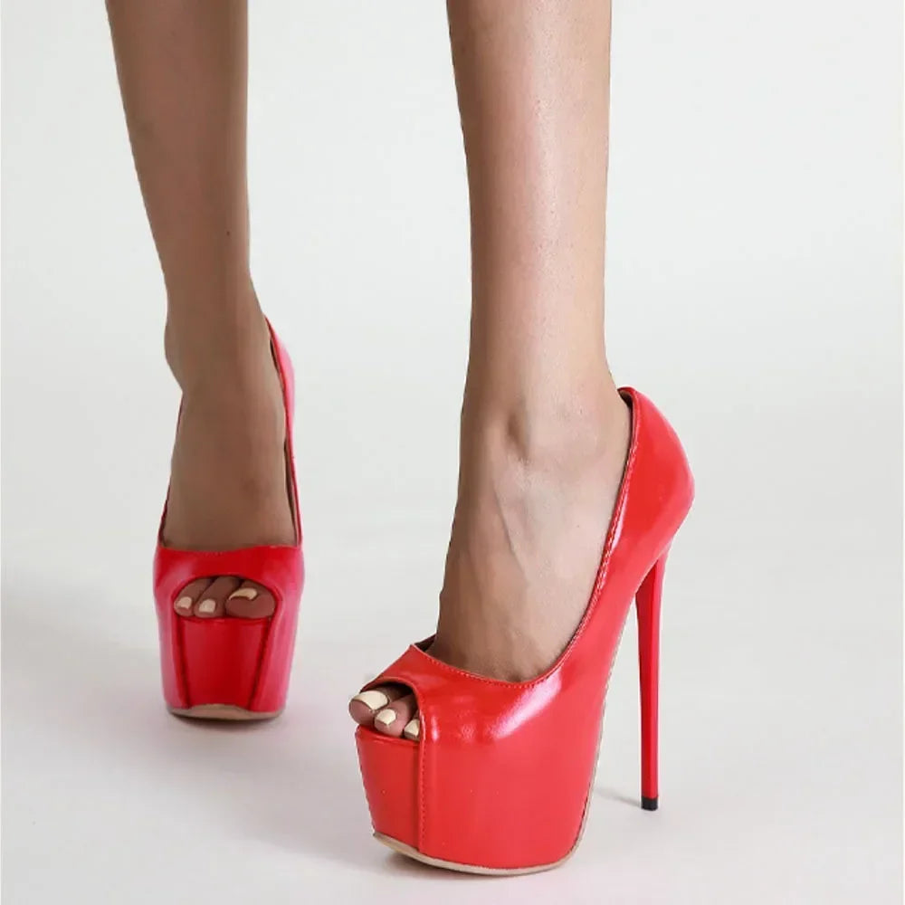 Daring Red Fish Mouth Platform Shallow Mouth Ultra Super High Heel High Heel