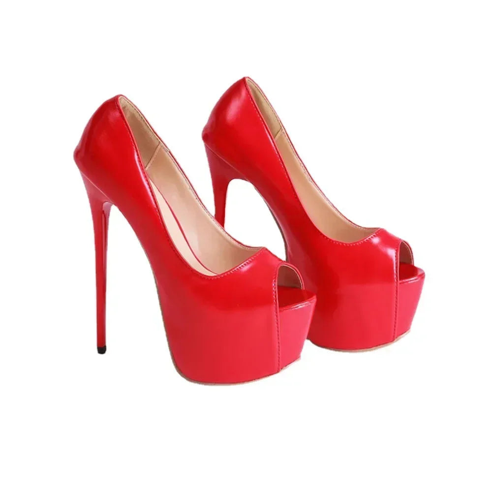 Daring Red Fish Mouth Platform Shallow Mouth Ultra Super High Heel High Heel