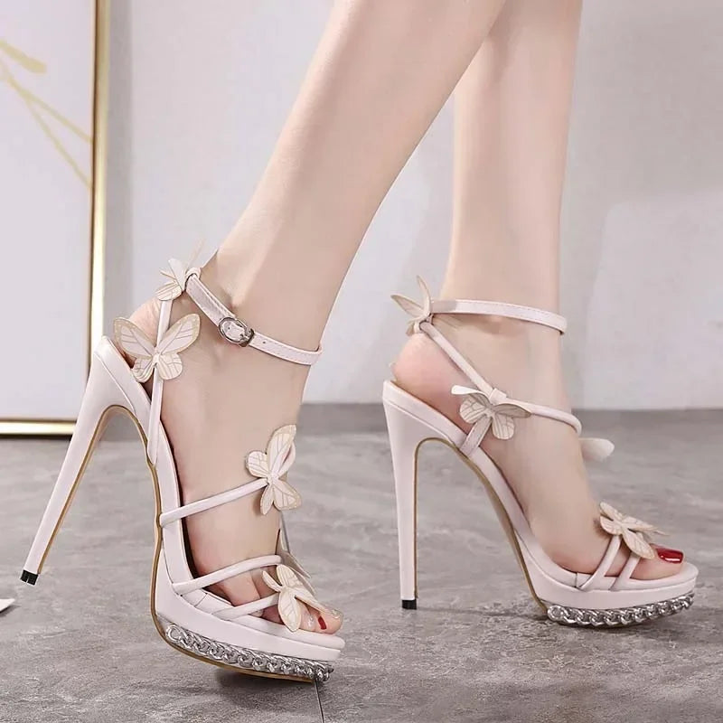 High Heel Narrow Band Butterfly-knot Buckle Strap Summer High Heel