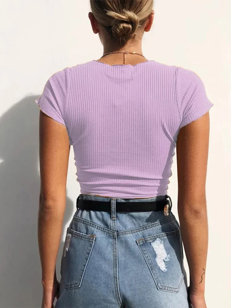 Sexy V Neck Cropped Tank Tops Women Drawstring Tie Up Front Camis Candy Colors Streetwear Slim Fit Ribbed Crop Top 2025