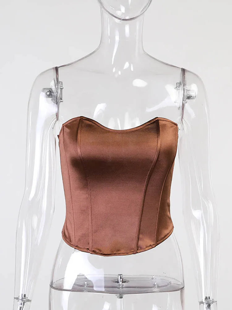 Sexy Women Tube Tops Solid Sleeveless Slim Skinny Corset Cropped Top 2025 Summer Casual Elegant Female Strapless Vest