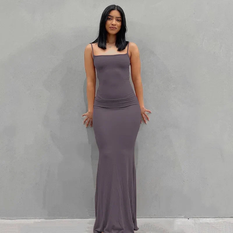 Satin Backless Bodycon Maxi Slip Dress