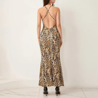 Lace Halter Neck Abstract Floral Print Bodycon Maxi Dress