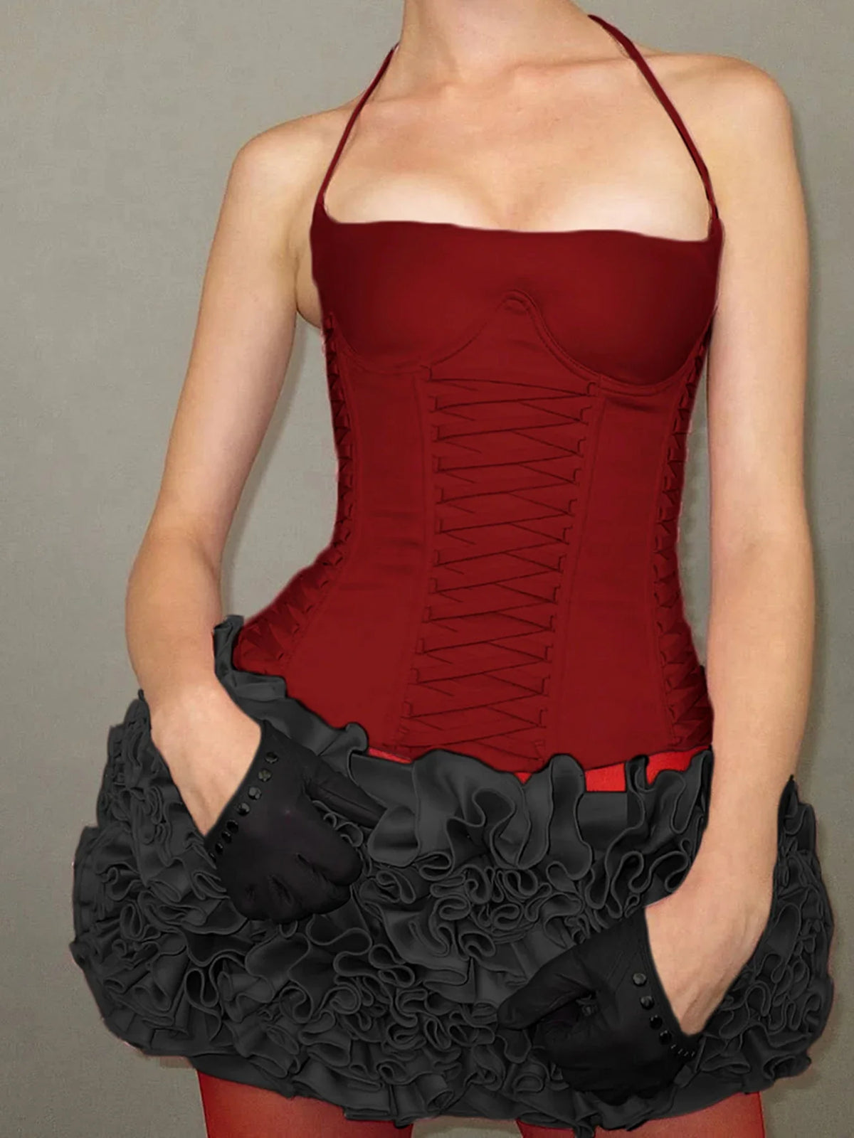 Solid Bandage Halter Slim Slash Neck Cami Top