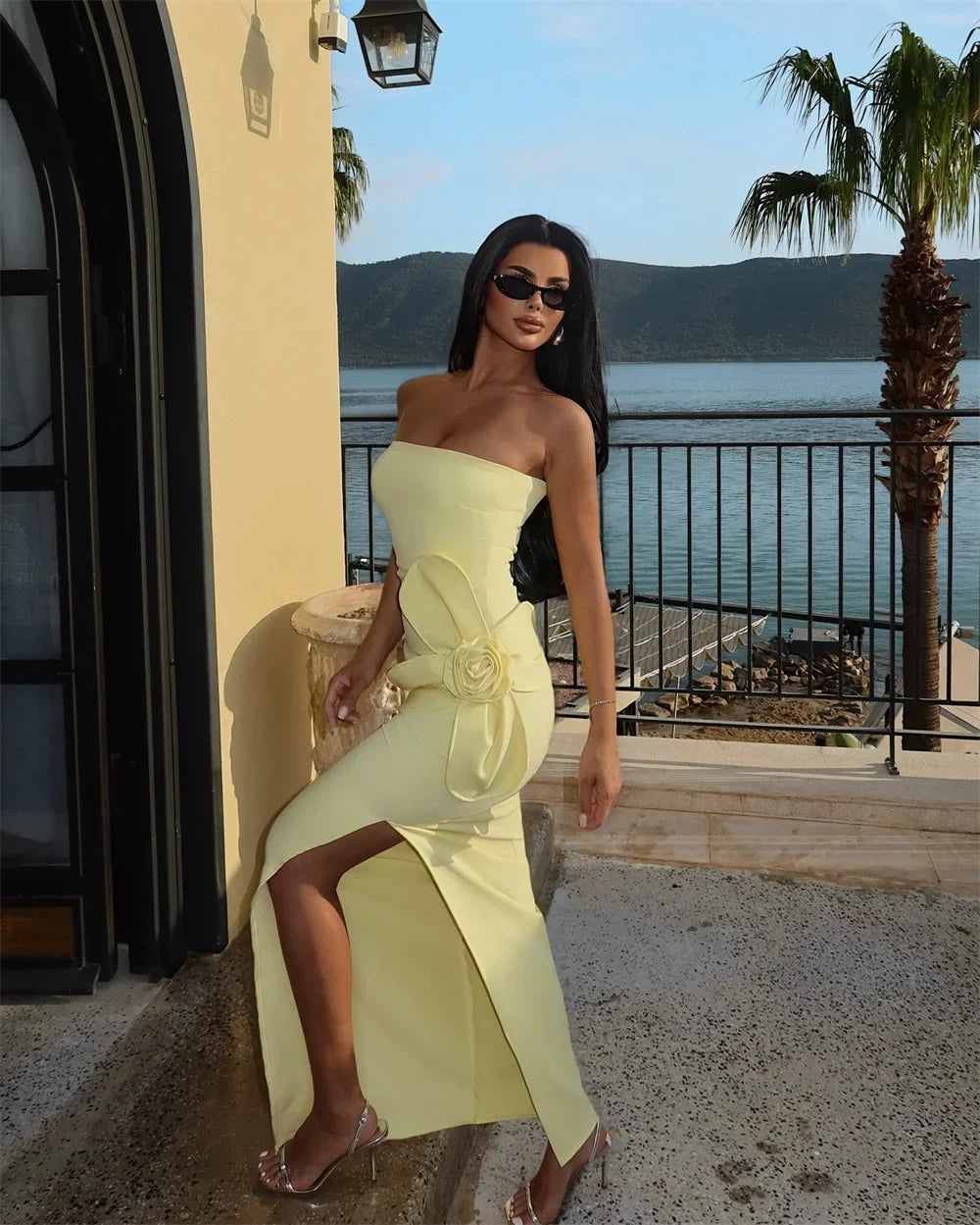 Mermaid Strapless Slit Prom Party Dress