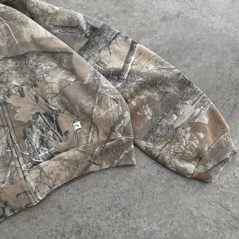 Camo Zip Up Oversized Hoodie