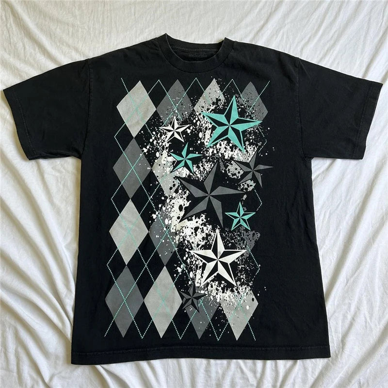 Gothic Punk T Shirt 2000s Women Graphic Print Round Neck Short Sleeve Tees Grungecore Clothing Cyber y2k Top Streetwear