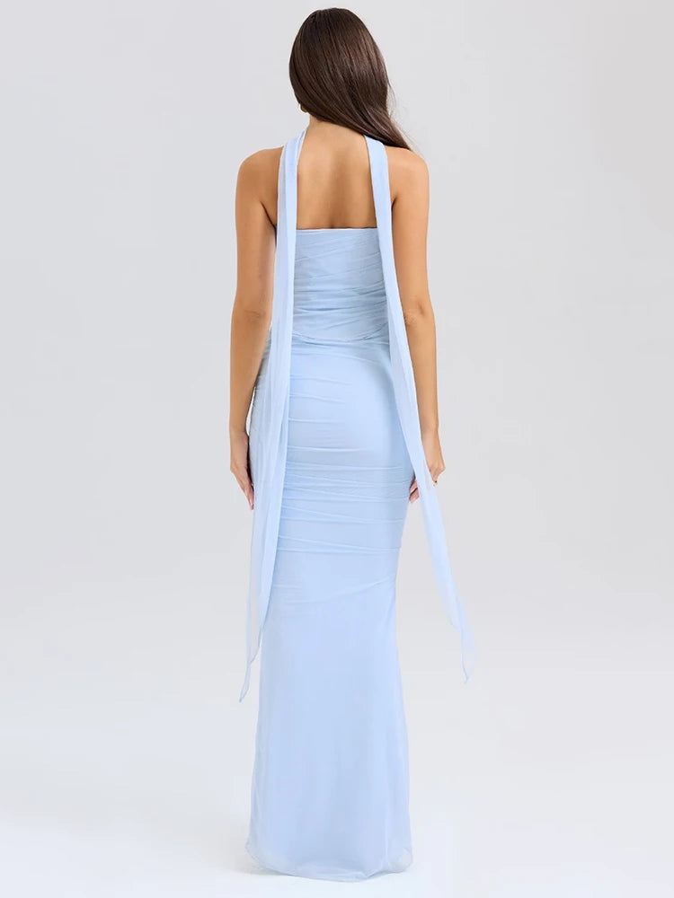 Sexy Two Piece Sets Women Neckerchief Strapless Crop Tops And Maxi Skirt Sets Sexy Club Party Skirt Two Piece Sets
