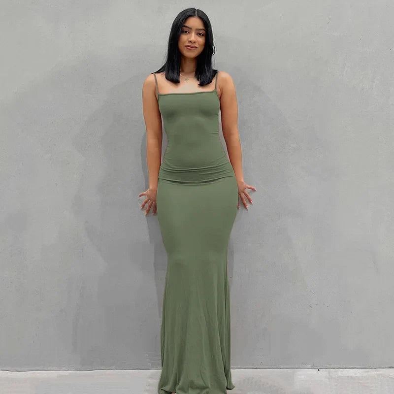 Satin Backless Bodycon Maxi Slip Dress