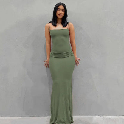 Satin Backless Bodycon Maxi Slip Dress