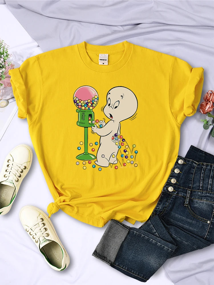 The Little Boy Likes Colored Glass Balls Women Short Sleeve Creative Street Tops Casual O-Neck Clothing All-math Female T-Shirts