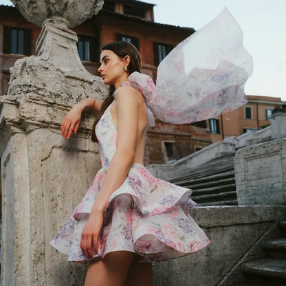Hem Stacking Sleeveless Floral Dress