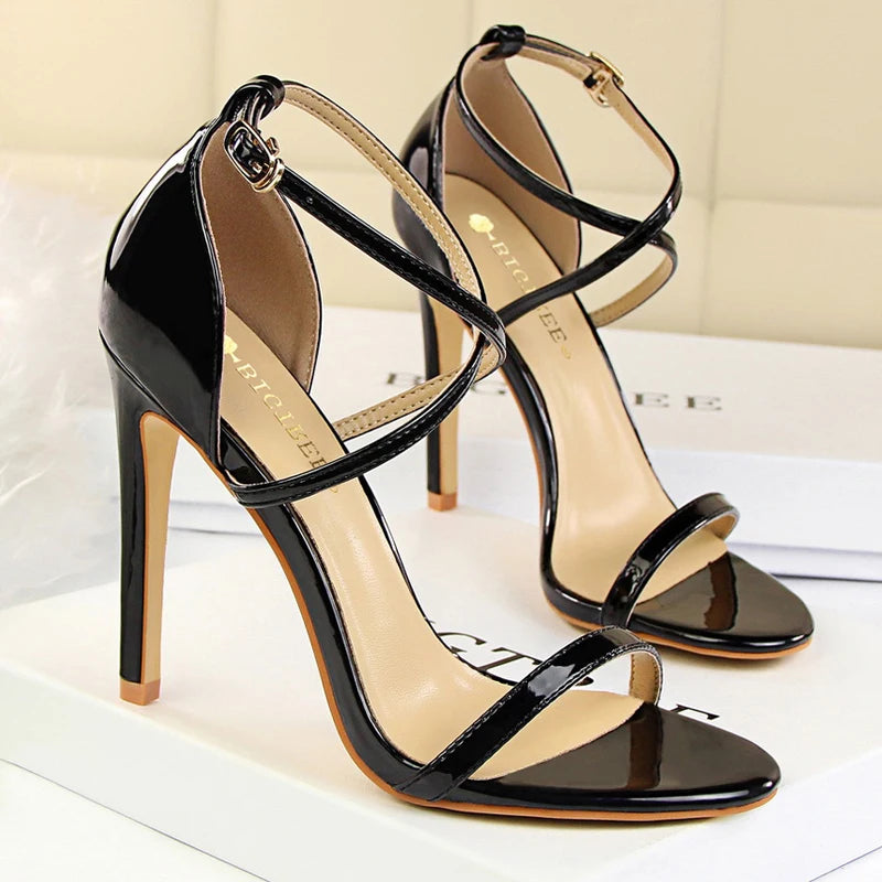 Shoes Pumps Open Toe High Heels Patent Leather Women Heels Stiletto 11 Cm 7.5cm Summer Heels Sandals Women Party Shoes