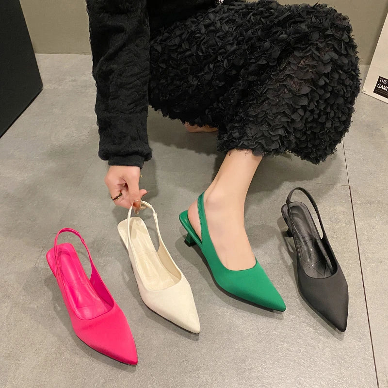 Hot Sale Slip-on Fashion Office Career Pointed Toe Cap Sandals Low Heel Pumps