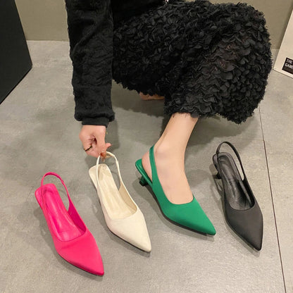 Hot Sale Slip-on Fashion Office Career Pointed Toe Cap Sandals Low Heel Pumps