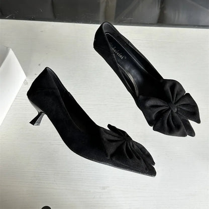 Autumn Elegant Butterfly Knot Stylish Pointed Toe Stiletto Low Heel Pumps