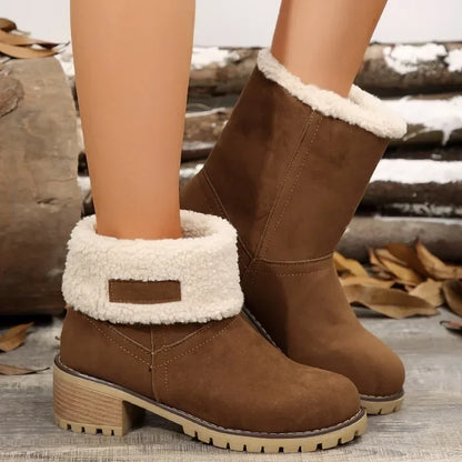 Shoes for Women 2024 Fashion Slip on Women's Boots Winter Round Toe Plush Warm Comfortable Chunky Heel Platform Lady Snow Boo