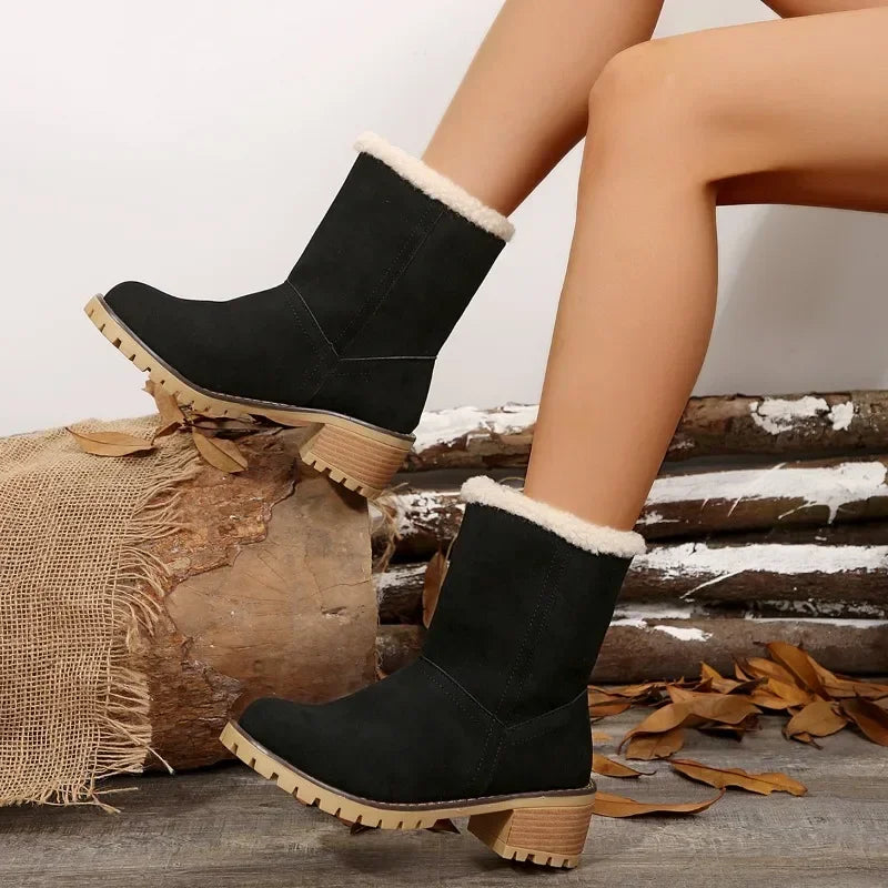 Shoes for Women 2024 Fashion Slip on Women's Boots Winter Round Toe Plush Warm Comfortable Chunky Heel Platform Lady Snow Boo