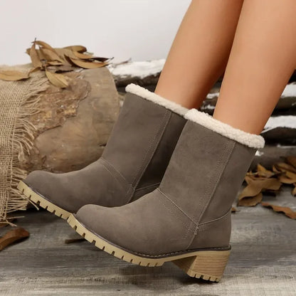 Shoes for Women 2024 Fashion Slip on Women's Boots Winter Round Toe Plush Warm Comfortable Chunky Heel Platform Lady Snow Boo
