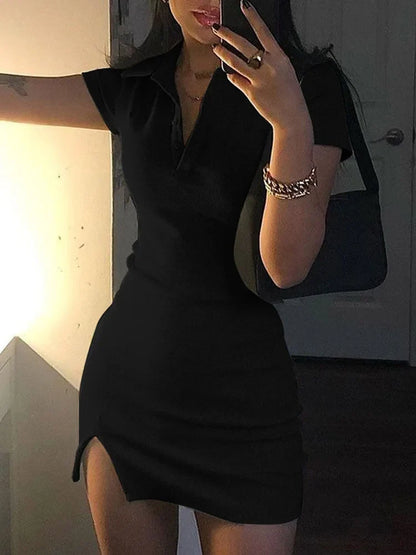 Slit Short Sleeve Summer Party Midi Dress