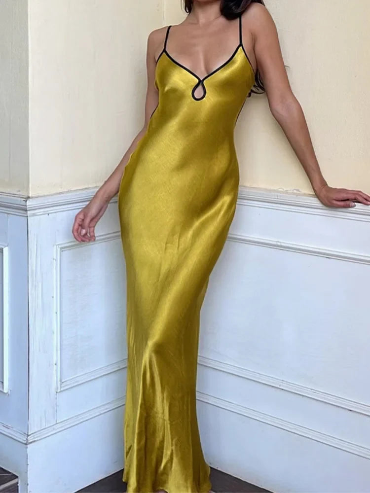 Sleeveless Backless Patchwork Lace Up Cut Out Maxi Prom Midi Dresses