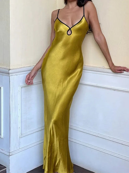 Sleeveless Backless Patchwork Lace Up Cut Out Maxi Prom Midi Dresses