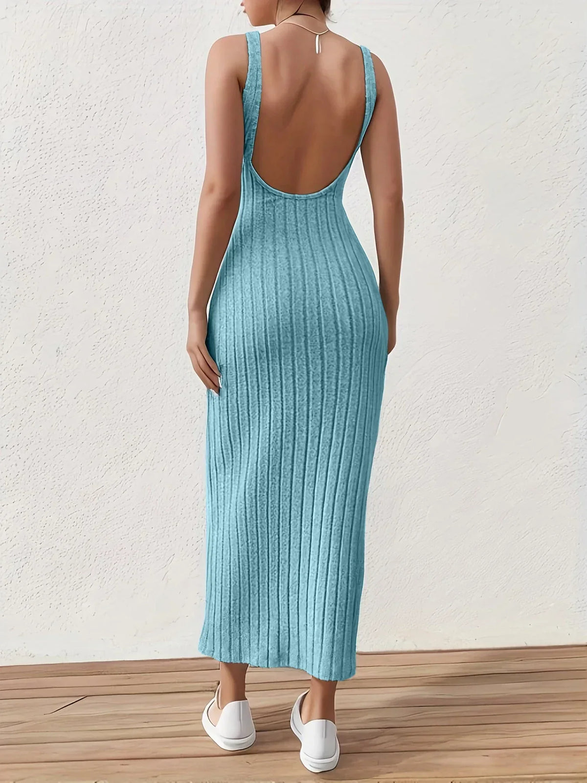 Rib Knit Round Neck Sleeveless Bodycon Maxi Dress